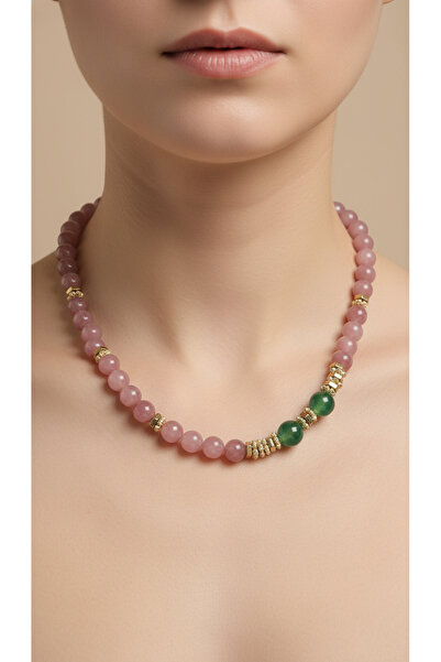 elinasaccessories Pembe Akik ve Yeşil Kuvars Doğal Taş Kolye – Altın Kaplama ...