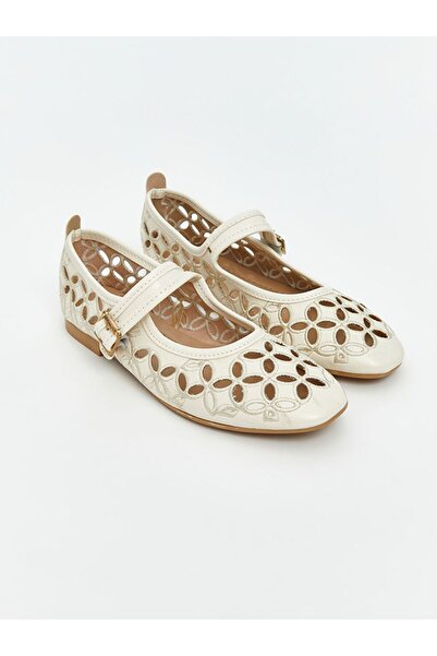 LC Waikiki Koor Beige Leather Look Mesh Women's Ballerinas