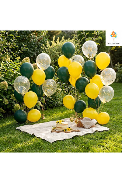 baloss fer Doğum Günü Parti Süsleri Balon Seti 20 Parça Sarı Koyu Yeşil Gold ...