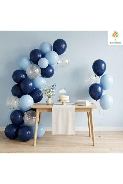 baloss fer Baby Shower Süsleri Balon Seti 20 Parça Lacivert Mavi Gold Konfeti...