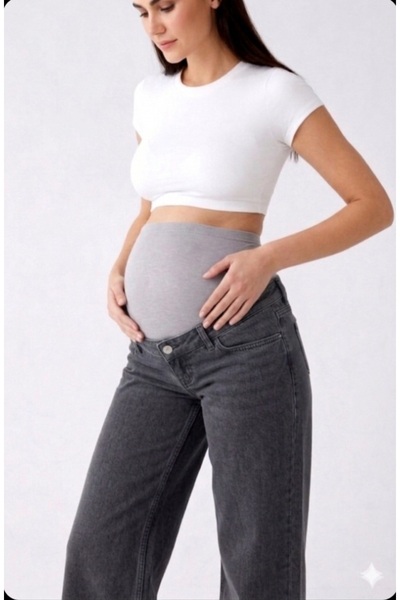 FİDAN FASHİON Τζιν εγκυμοσύνης ανθρακί με ρυθμιζόμενη ζώνη, ελαστικό τζιν με ...