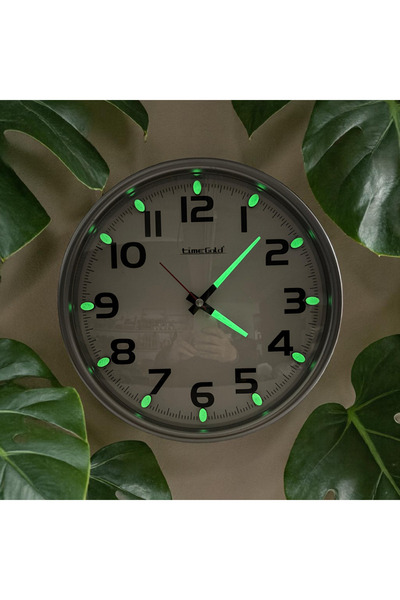 Time Gold Φωσφορίζον Ρολόι Τοίχου που Λάμπει στο Σκοτάδι, Αθόρυβο, Ασημί 28 εκ.