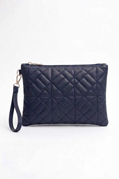 Bagfoni Grafina Navy Blue Geometric Patterned Portfolio Clutch Handbag 25X19 cm