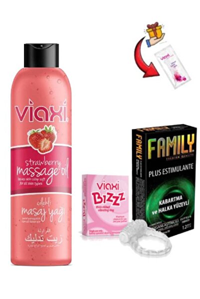Viaxi Masaj Yağı Çilek Aromalı 177 ml-Bızz Titreşim Halkası-12'lı Kabartmalı ...