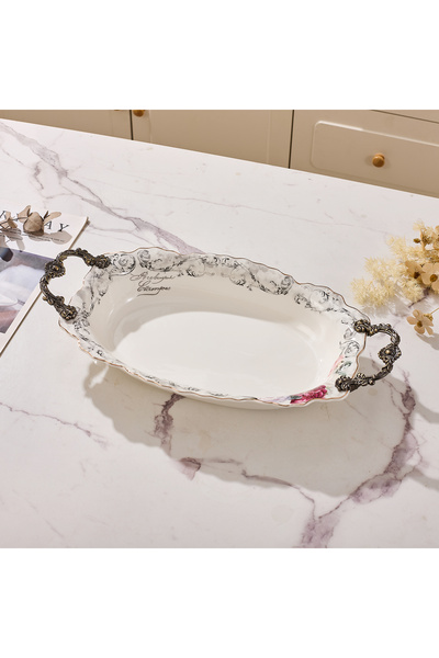 Malooki Οβάλ πορσελάνινο μπολ σερβιρίσματος, με vintage floral σχέδιο, με μετ...