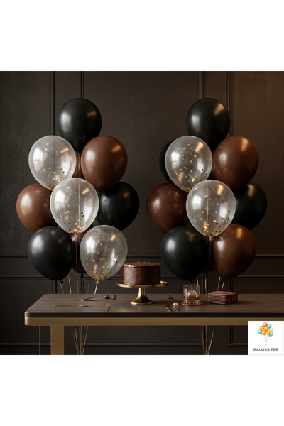 baloss fer Engagement Ornaments Balloon Set 20 Pieces Black Brown Gold Confet...