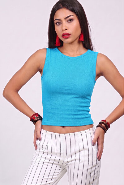 Kurun's Collection Kayık Yaka Zero Sleeve Blouse Cotton Elastane