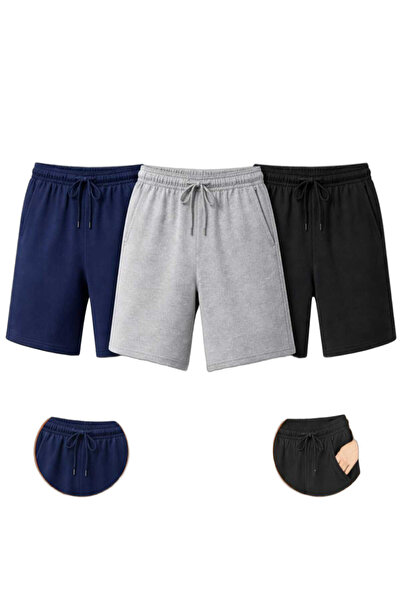 SURMARİ Σετ 3 άνετα αθλητικά σορτς Unisex χτενισμένα βαμβακερά