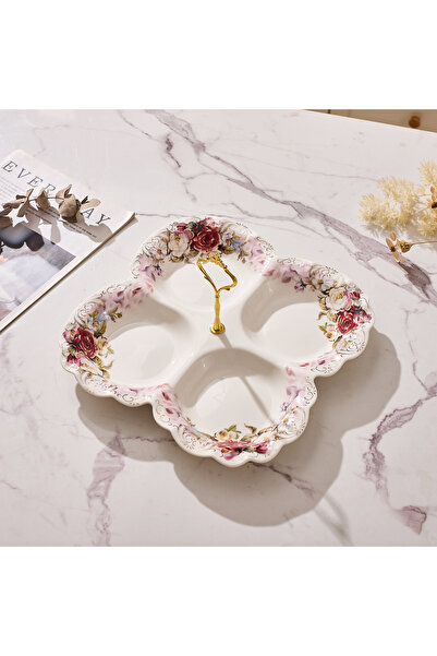 Malooki Πορσελάνινη πιατέλα τεσσάρων τμημάτων, με παλαιωμένο floral σχέδιο, χ...