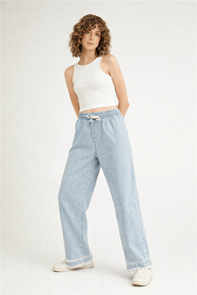 Fashion Friends Γυναικείο τζιν παντελόνι μπλε με φούντες στα μπατζάκια 26Y0416K1