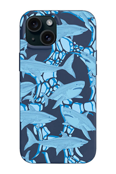 shoptocase iPhone 14/13 Uyumlu Köpekbalığı Desenli TPU İçi Süet Silikon Lansm...