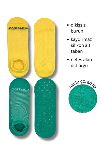 STEPPE BERRY 2 Çift Kadın Dikişsiz ve Kaydırmazlı Patik Pilates Yoga Çorabı