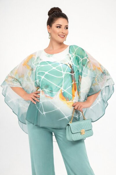 MAMAYAGA Γυναικεία ασύμμετρη μπλούζα από σιφόν με καμπυλωτό σχέδιο, μεγάλου μ...