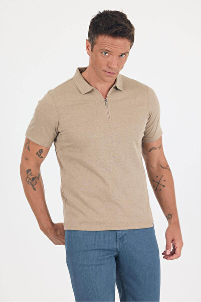 İmza Ανδρικό μπλουζάκι πόλο με λαιμόκοψη σε casual στενή γραμμή, ανοιχτό καφέ...