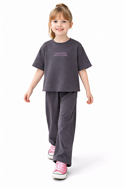 My Baby's World Füme Motto Baskı Kız Çocuk %100 Pamuk Yazlık Takım (4-9 Yaş)