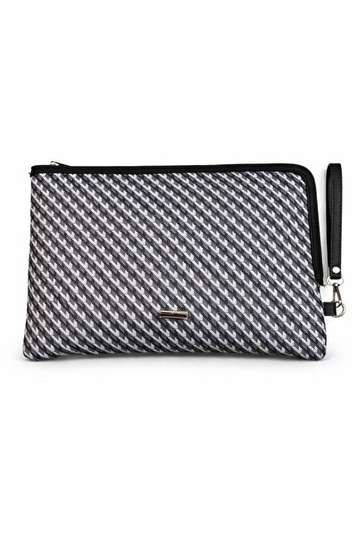 SHIKIRTI Μαύρο χρώμα με σχέδιο ζιγκ-ζαγκ Γυναικεία τσάντα πορτφόλιο & clutch ...