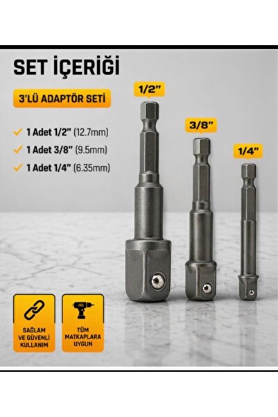 FREED TOOLS Bits Lokma Adaptörü Seti 3 parça pimli matkap ucu seti