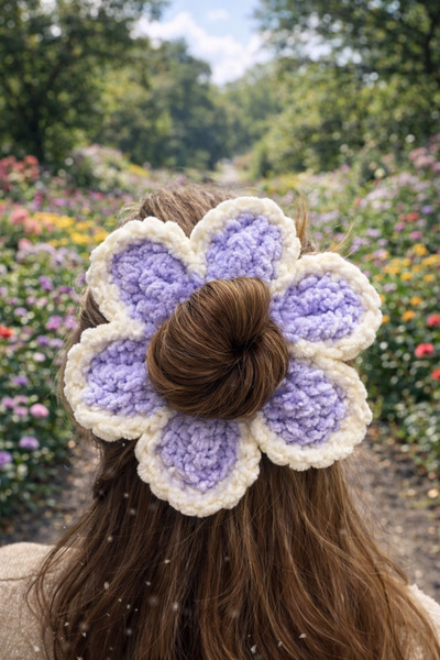UYGUNİP Scrunchie Çiçek Pofuduk Saç Tokası Örgü