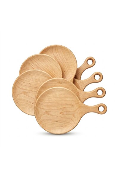 OEM Στρογγυλή Φυσική Ξύλινη Πιατέλα Σερβιρίσματος με Λαβή, 34x21 εκ.