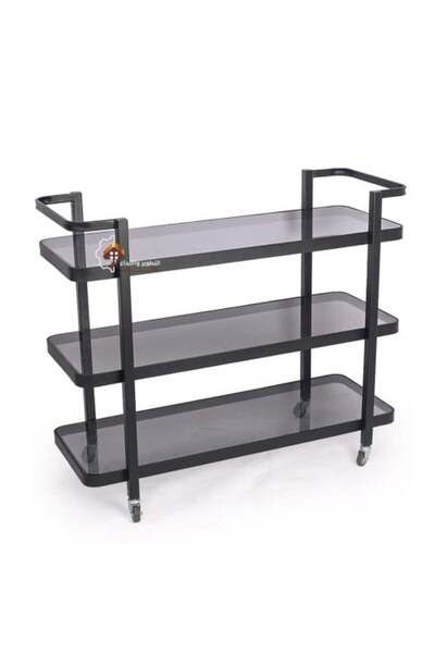 terndat Three-Tier Serving Cart with Black Iron Base and Transparent Glass Top