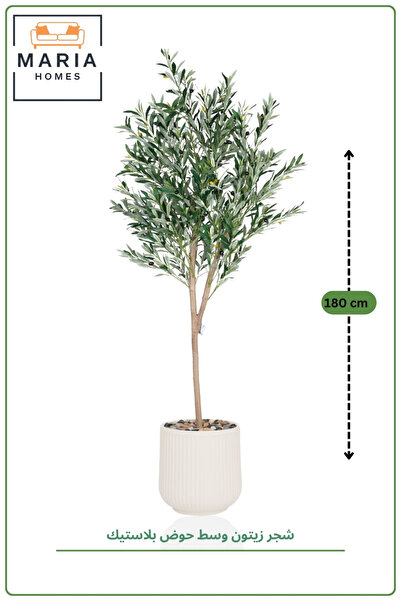MARIA HOMES Artificial Olive Tree 180cm in Plastic Pot for Home and Office De...