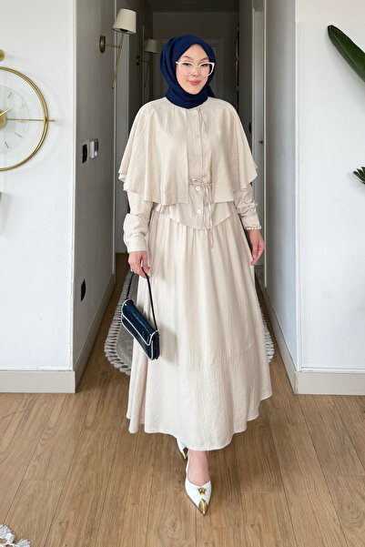 Tesettür Diyarı Stran Strawberry Υφασμάτινο Πουκάμισο-Φούστα-Σετ Τριών Τεμαχί...