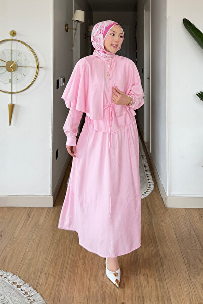 Tesettür Diyarı Stran Strawberry Υφασμάτινο Πουκάμισο-Φούστα-Σετ Τριών Τεμαχί...