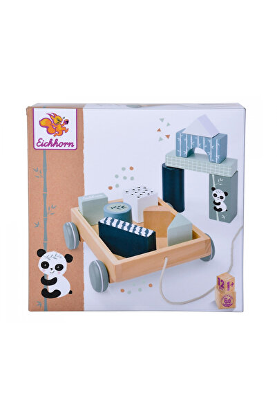 Eichhorn Ξύλινο καρότσι έλξης με κύβους, 12 τεμάχια