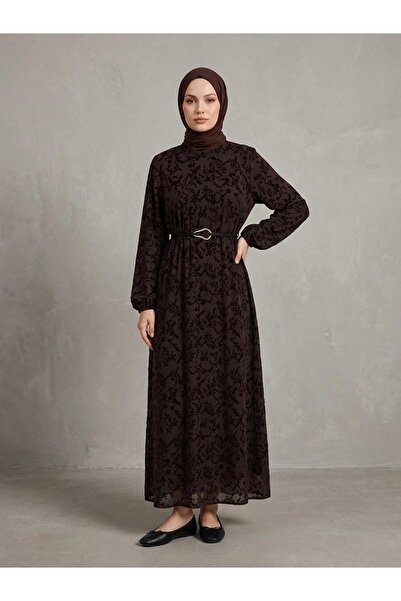 Foremia Flock Printed Tulle Dress-Brown