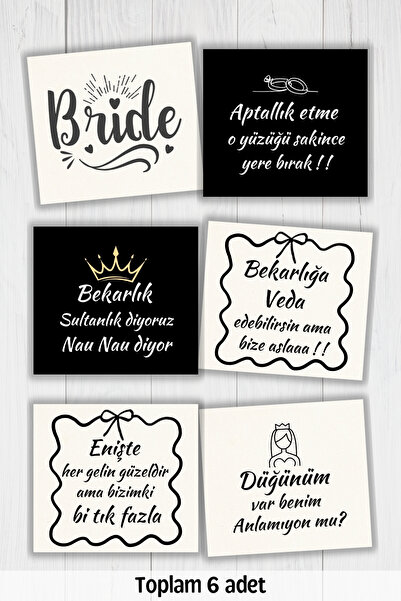 Metranya Bekarlığa Veda Partisi Motto Kartları 6 Adet Bride To Be Gelin Düğün...