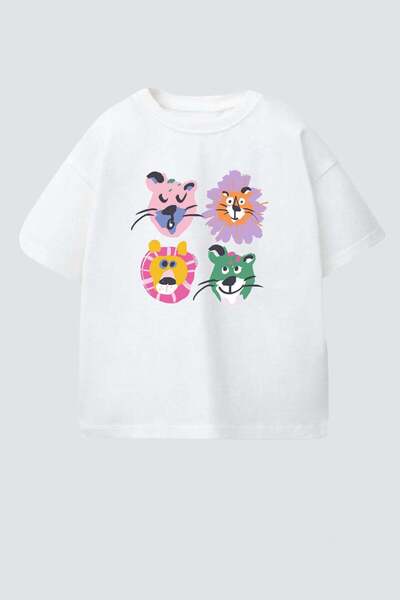 Monila Unisex Çocuk Pamuklu Bisiklet Yaka Baskılı T-Shirt