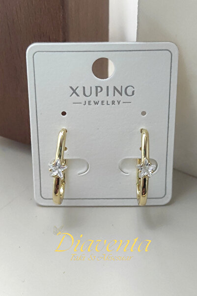 DİAVENTA TAKI VE AKSESUAR Xuping Vip Kadın Yıldız Baget Taşlı U Model Küpe 2cm