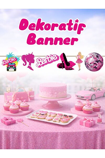 Masal Şekerleme Barbie Özel Kesimli Dekoratif Banner - Doğum Günü Süsü - Flam...