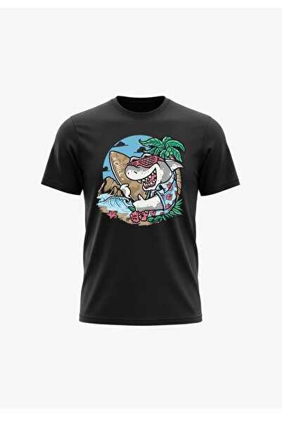 URBANTRENDSTORE Unisex Shark Surfing Holiday Oversize Fit Άνετο φαρδύ μπλουζά...