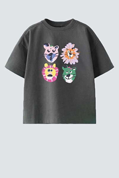 Monila Unisex Çocuk Pamuklu Bisiklet Yaka Baskılı T-Shirt