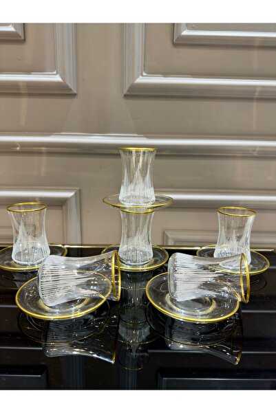 Vakıf home 6 Kişilik 12 Parça Gold El İşi Çay Bardağı Seti