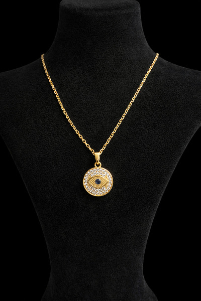 LuneraDesign Women's Steel Necklace with Zircon Stone and Evil Eye Figure – Gold Color Stylish and Elegant Design