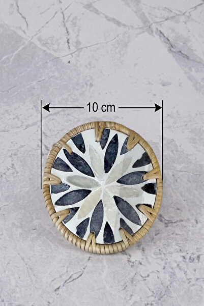 Sever 6'lı İşlemeli Hasır Kenarlı Lüks Bardak Altlığı 10 cm - MODEL 2