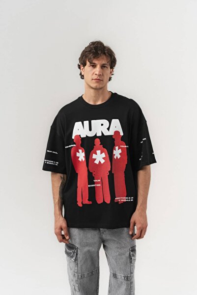 go gang own Aura Chest Design Detailed Crew Neck Oversize T-Shirt