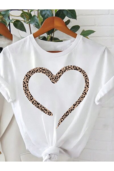 Gisha Women's White Heart Printed White T-Shirt