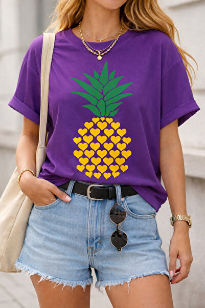 ArtYus Μπλουζάκι Unisex Oversize με σχέδιο καρδιάς και στάμπα ανανά – Βαμβακε...