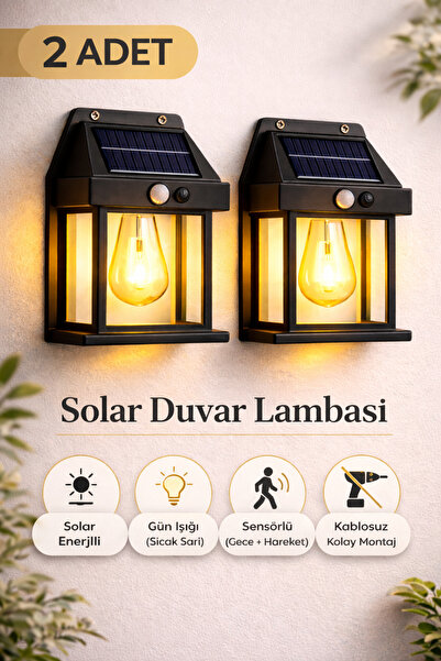Yenilig 2 Adet Solar Rustik Ampullü Duvar Lambası Gün Işığı Sensörlü Kablosuz...