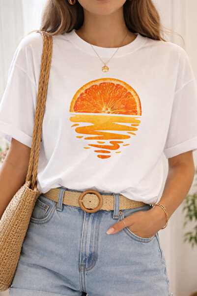 ArtYus Tricou oversize unisex cu imprimeu Orange Sunset – Tricou casual din b...