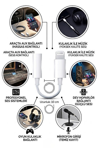 Ouptec Lightning To 3.5mm Aux Dönüştürücü iPhone Kulaklık Jack Çevirici Araç Ses Adaptörü