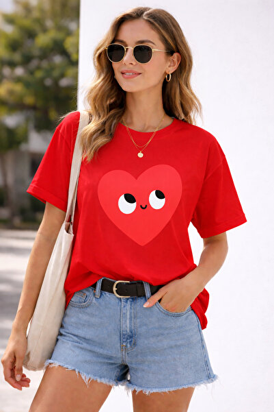 ArtYus Χαριτωμένο μπλουζάκι Unisex Oversize με στάμπα καρδιάς και μάτια – Βαμ...