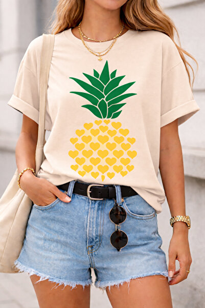 ArtYus Μπλουζάκι Unisex Oversize με σχέδιο καρδιάς και στάμπα ανανά – Βαμβακε...