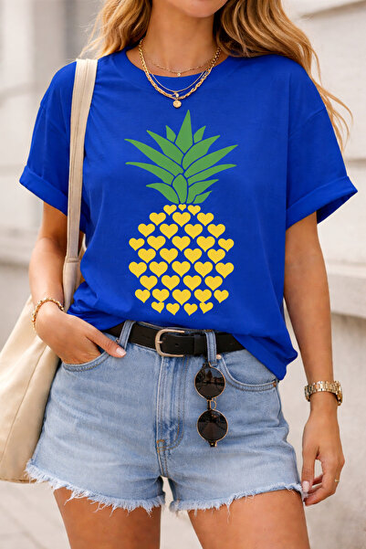 ArtYus Μπλουζάκι Unisex Oversize με σχέδιο καρδιάς και στάμπα ανανά – Βαμβακε...