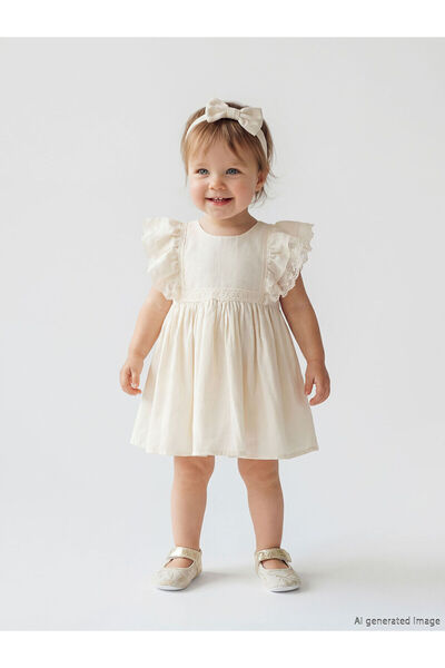 LC Waikiki Nevavm Girl's Dress with Ruffles and Headband with Difference