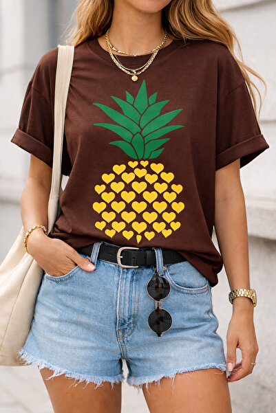 ArtYus Μπλουζάκι Unisex Oversize με σχέδιο καρδιάς και στάμπα ανανά – Βαμβακε...