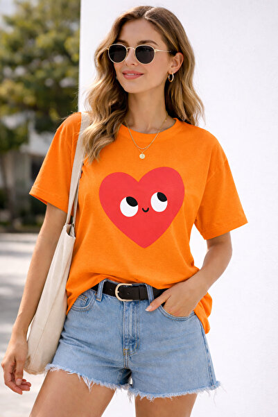 ArtYus Χαριτωμένο μπλουζάκι Unisex Oversize με στάμπα καρδιάς και μάτι – Βαμβ...